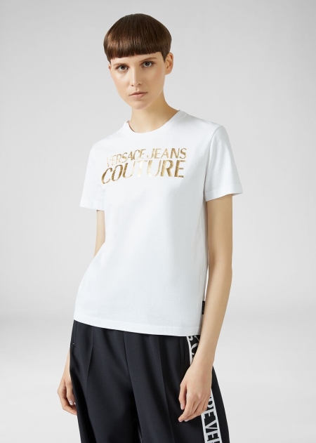 Versace Logo Cotton T-shirt Dam - 168073QJA